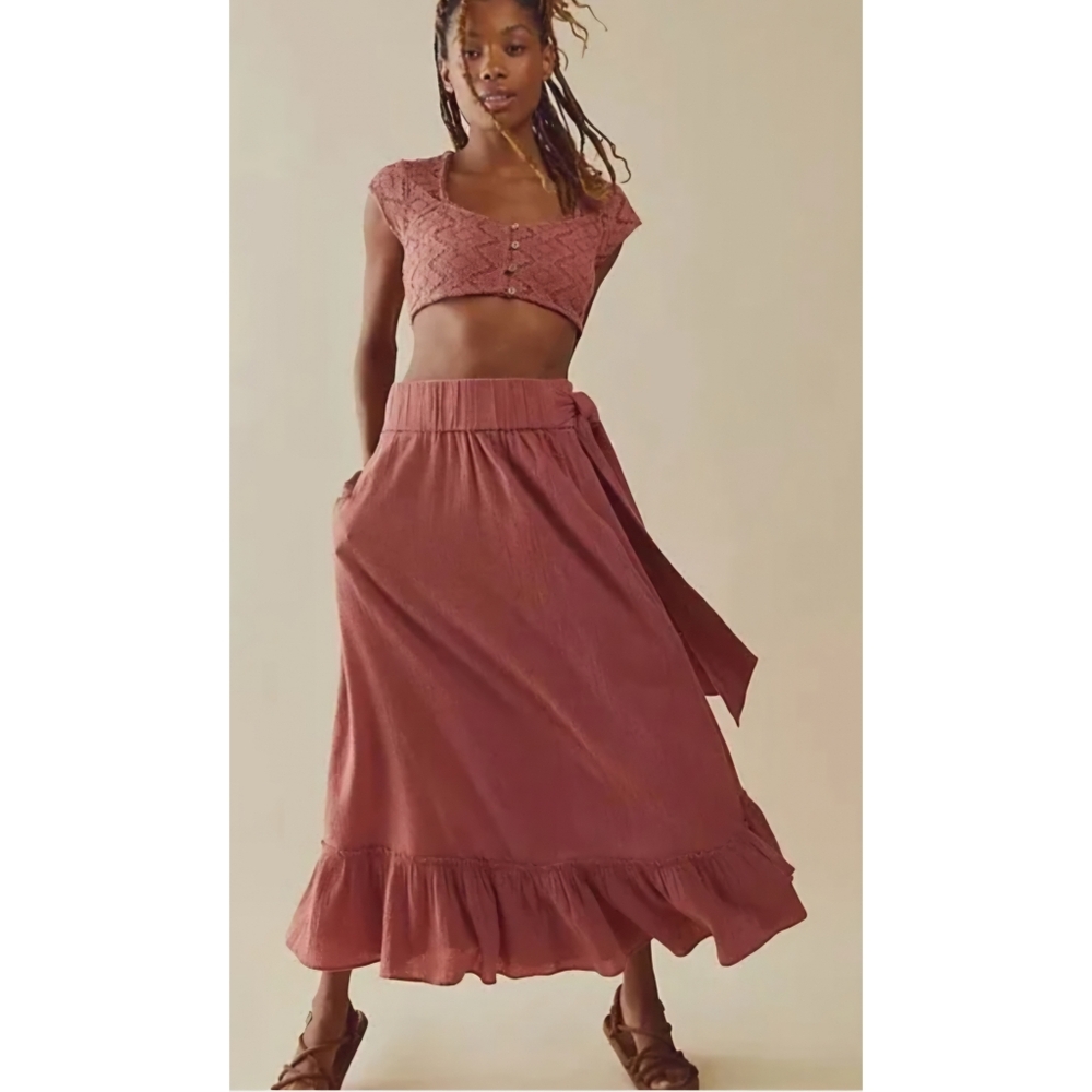 Free People Epic Sunset Crop Top Maxi Skirt Set In Mauve Pink Women's Large